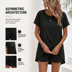 Women's Solid Color Irregular Top & Shorts Two Piece Set