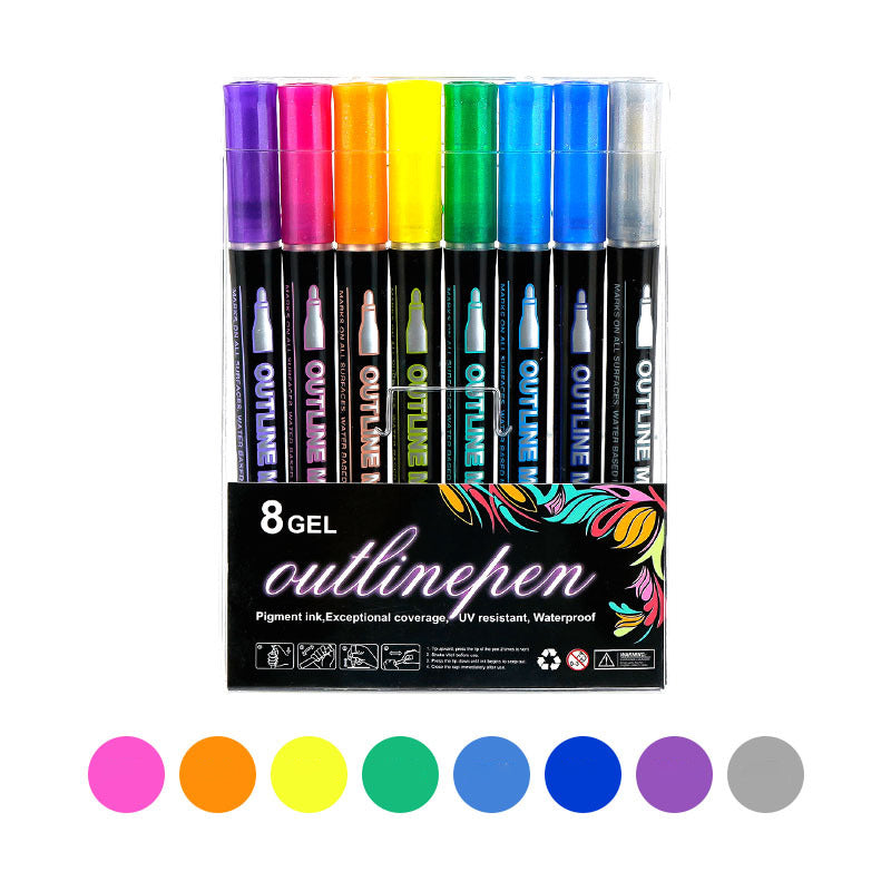 ✏️✏️✏️Marker Pen for Highlight Drawing Double Line Outline Pen Highlighter