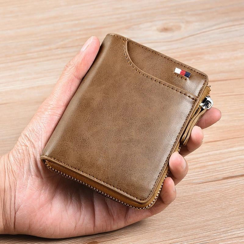Men Wallet Zipper Genuine Leather Purse ( RFID PROTECTED )