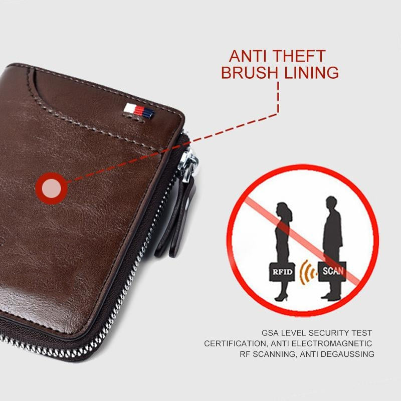 Men Wallet Zipper Genuine Leather Purse ( RFID PROTECTED )