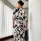 Elegant Printed Dress for Women – Stylish & Comfortable Fit👗Women’s Elegant Loose Round-Neck Printed Dress