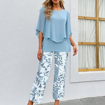 🔥Women’s Printed Pants and Crew Neck Top Set