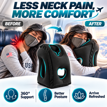 Inflatable Ergonomic Hollow-Cutout Travel Pillow – PVC Flocking, Quick Inflate, With Storage Bag ✨