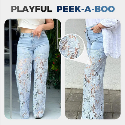 🌸Summer Hot🔥High Waisted Lace Splicing Jeans