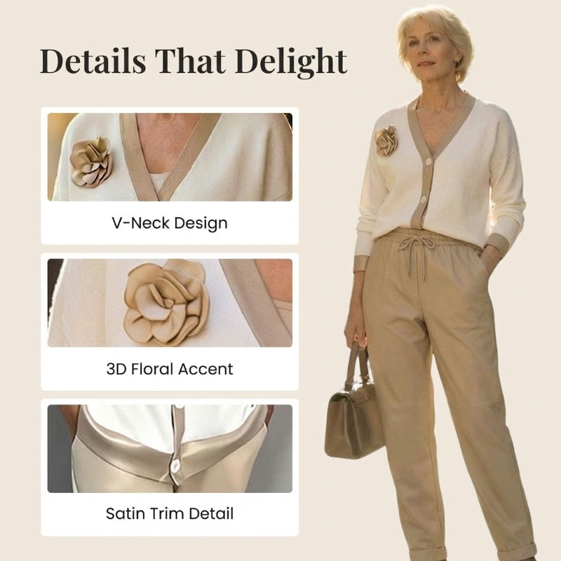 Women’s Casual V-Neck Top & High Waist Pants 2-Piece Set