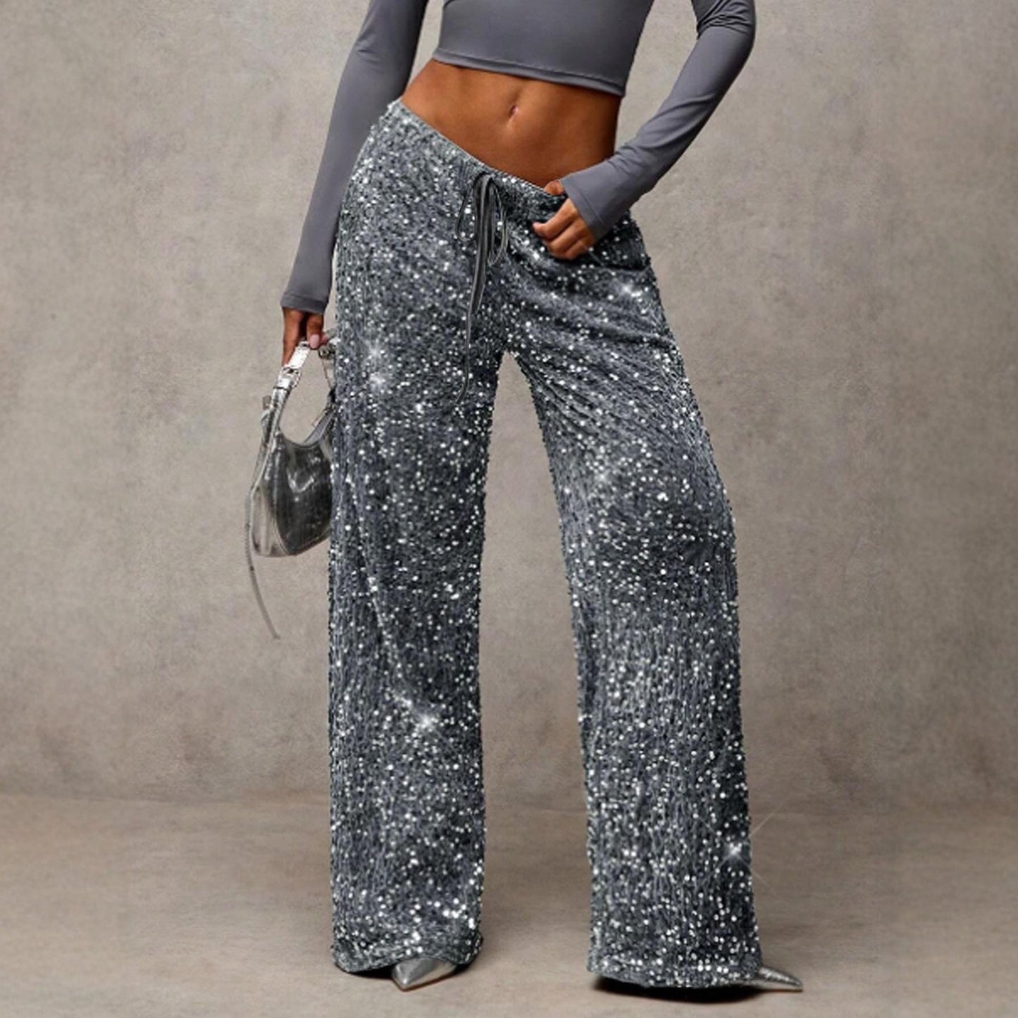 👖✨Women's Sequin Sparkle Wide Leg Pants with Elastic Waistband✨