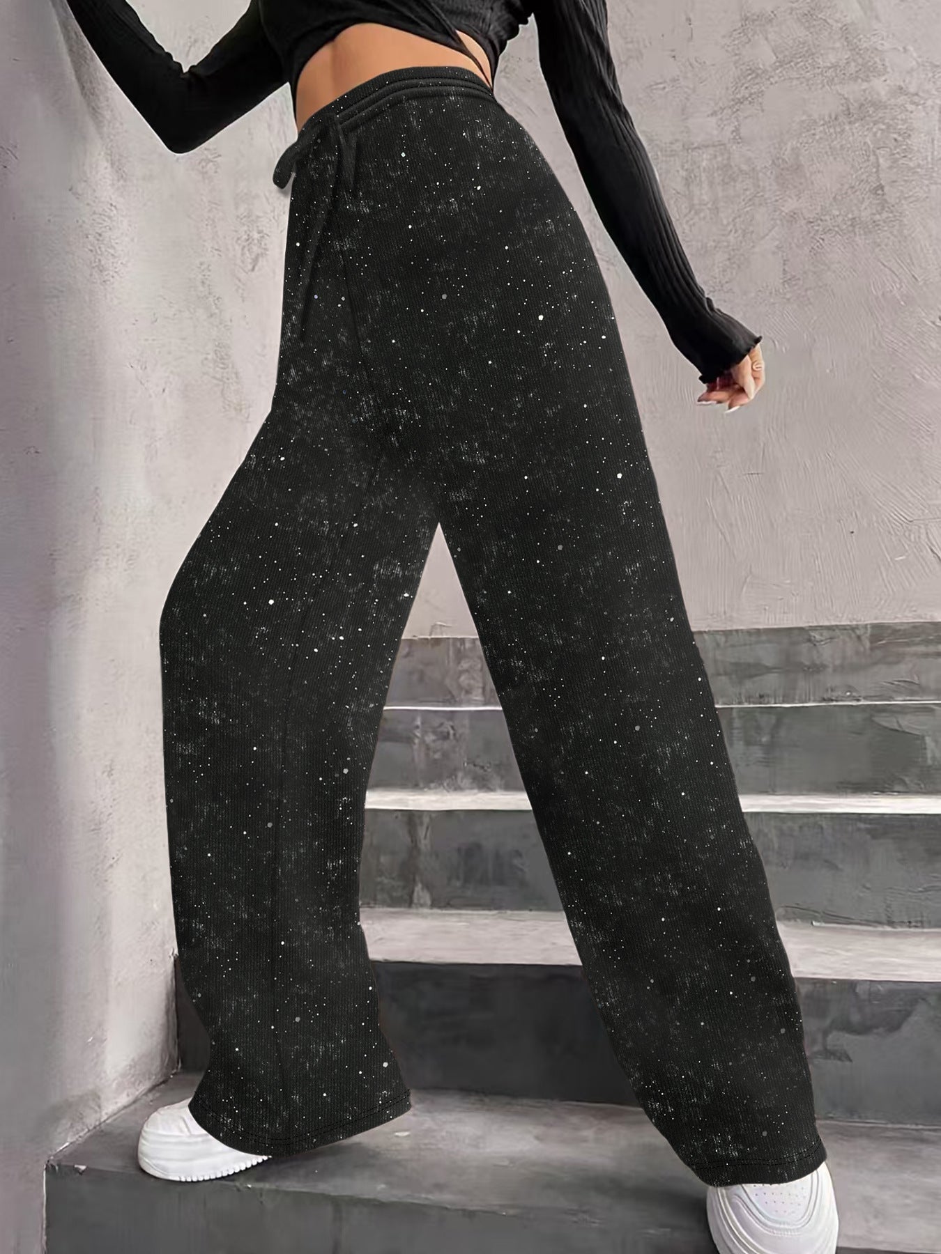 👖✨Women's Sequin Sparkle Wide Leg Pants with Elastic Waistband✨