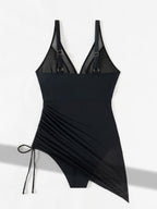 🏝️👙Slimming Mesh Sheer Sarong Wraps Tummy Control Swimsuit - Light and Graceful, Show Off Your Perfect Curves!