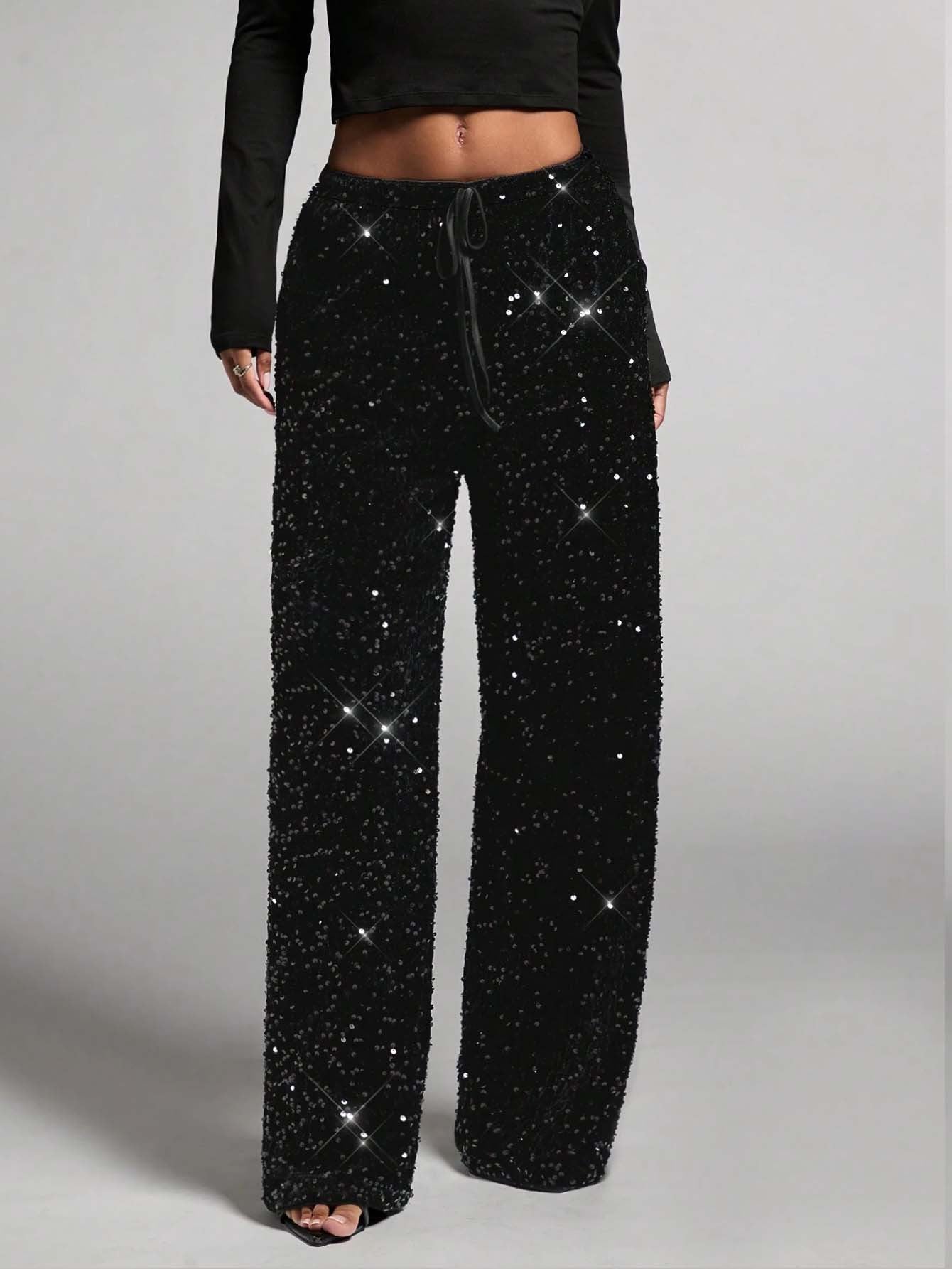 👖✨Women's Sequin Sparkle Wide Leg Pants with Elastic Waistband✨