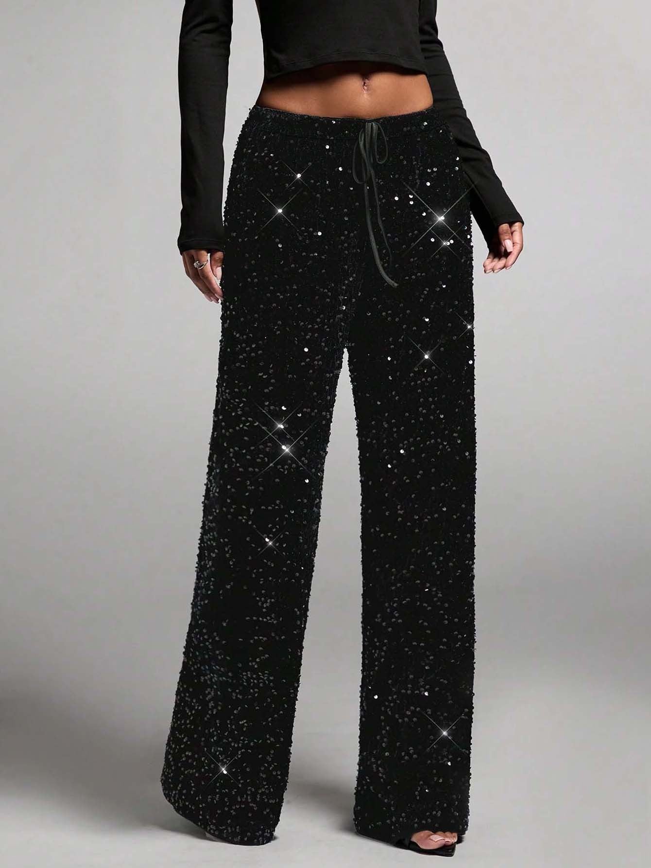 👖✨Women's Sequin Sparkle Wide Leg Pants with Elastic Waistband✨