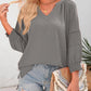 🔥Womens 3/4 Lantern Sleeve Casual V-Neck T-Shirts Pleated Loose Hollow-Out Blouse