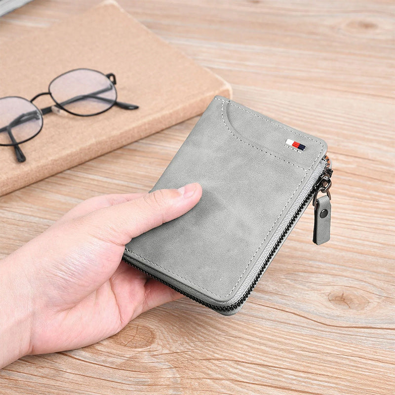 Men Wallet Zipper Genuine Leather Purse ( RFID PROTECTED )