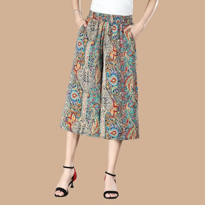 🔥Women's High Elastic Waist Pleated Chiffon Wide Leg Culottes