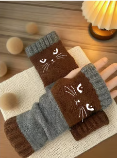 🐱 Cute Women’s Knitted Cat Gloves — For Warm Hands & Free Fingers🧶