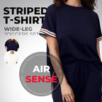 💖Women's Striped T-Shirt & Wide-Leg Joggers Set