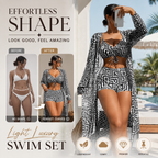 Women's Geometric Print 3-Piece Swimwear Set | High-Waisted Tummy Control Bikini & Sheer Cover-Up | Summer Beach Holiday Outfit