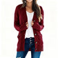 Women's Fall Casual Long Sleeve Button Down Open Front Cable Knit Cardigan Sweater Coat