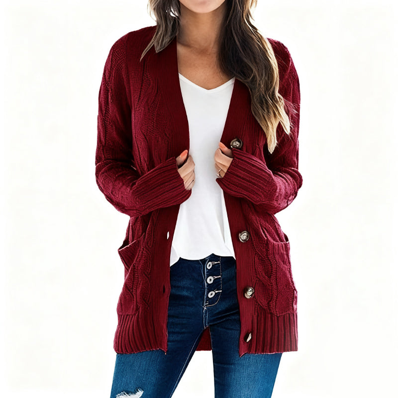 Women's Fall Casual Long Sleeve Button Down Open Front Cable Knit Cardigan Sweater Coat