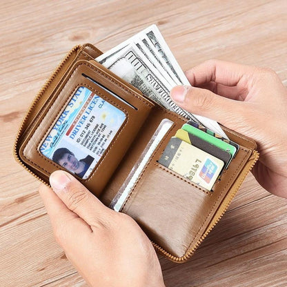 Men Wallet Zipper Genuine Leather Purse ( RFID PROTECTED )