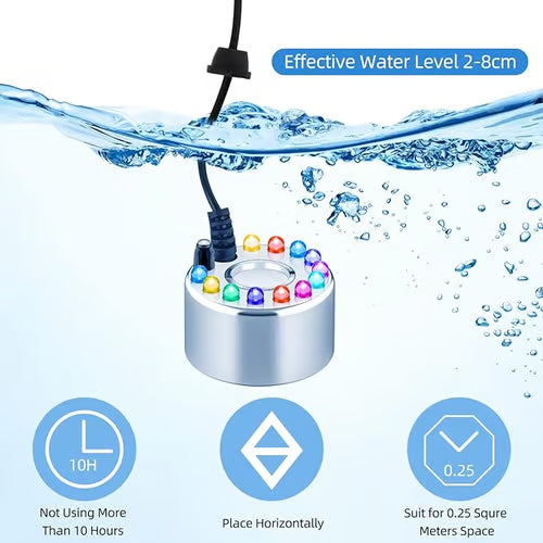 12-LED Ultrasonic Mist Maker Fogger – Creates cool mist & colourful light – Perfect for humidifiers, fountains or Halloween decor – runs quietly in water 💧✨