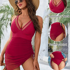 🏝️👙Slimming Mesh Sheer Sarong Wraps Tummy Control Swimsuit - Light and Graceful, Show Off Your Perfect Curves!