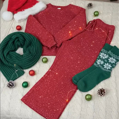 ✨🎅Last-Minute Christmas Offers 🎄⏰Women's Glitter Pullover Sweater & Pants 2-Piece Set