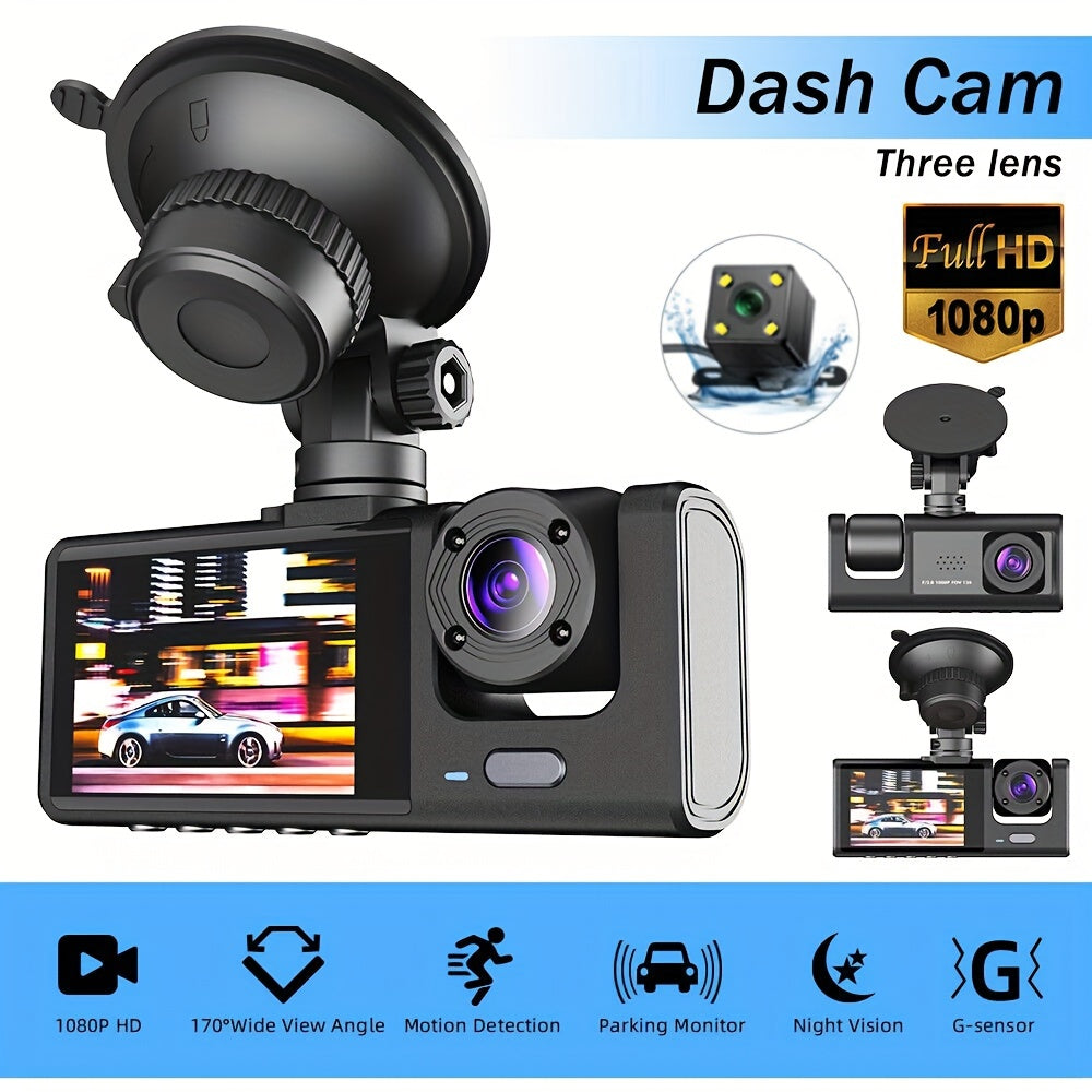 🚗Safe Driving 3 Channel Camera Cycle Video Recorder
