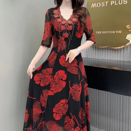 🔥Hot sale🔥✨[Best Gift For Her] Women's V-Neck Floral Waist-Slimming Long Dress