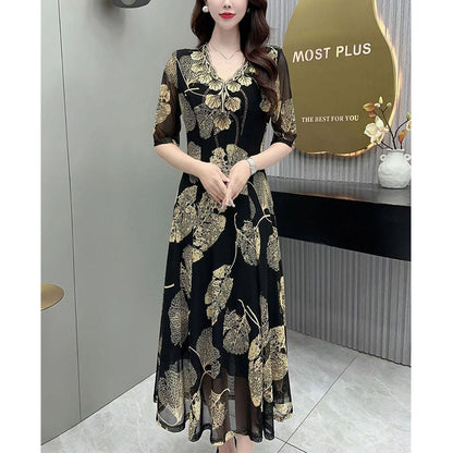 🔥Hot sale🔥✨[Best Gift For Her] Women's V-Neck Floral Waist-Slimming Long Dress