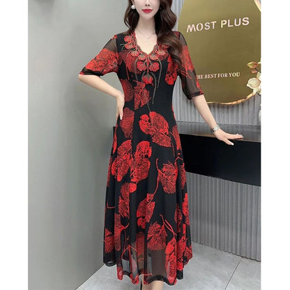 🔥Hot sale🔥✨[Best Gift For Her] Women's V-Neck Floral Waist-Slimming Long Dress