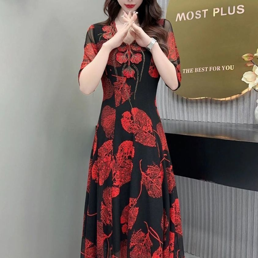 🔥Hot sale🔥✨[Best Gift For Her] Women's V-Neck Floral Waist-Slimming Long Dress