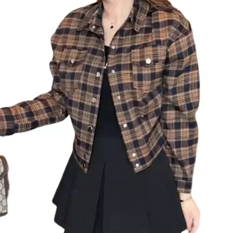 Women's Retro Plaid Shirt Jacket