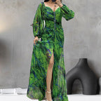 💃Women's Mixed Colors Strapless Pleated Front Split Dress