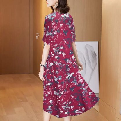 Sweet Floral Print Crewneck Short Sleeve Dress