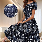 Sweet Floral Print Crewneck Short Sleeve Dress