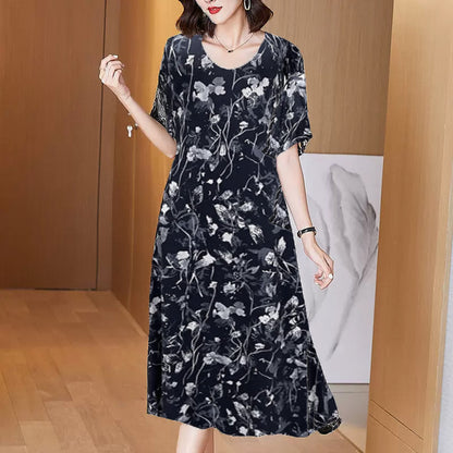 Sweet Floral Print Crewneck Short Sleeve Dress