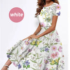 Sweet Floral Print Crewneck Short Sleeve Dress