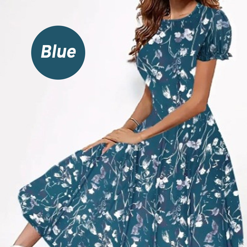 Sweet Floral Print Crewneck Short Sleeve Dress