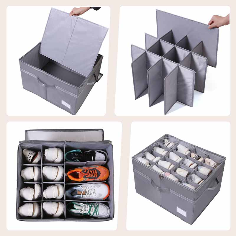 ⏳Time-Limited Special⏰Shoe Organizer with Adjustable Dividers & Clear Cover – Extra-Large Capacity, Durable Fabric & Easy Installation 🔍✨