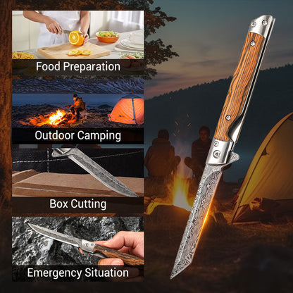 🗡️Folding Knife With Wooden Handle For Work, Hiking & Camping⛺