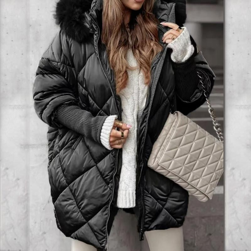 ❄️Step into Winter Discount Sale❄️ Women’s Mid-length Parka Coat with Knit Sleeves Patchwork