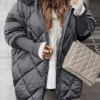 ❄️Step into Winter Discount Sale❄️ Women’s Mid-length Parka Coat with Knit Sleeves Patchwork