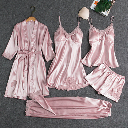 Women's Sexy Lace Trim Sleepwear Five-Piece Sets