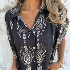 Loose-Fit Printed Short Sleeve Dress with Pockets