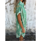 Loose-Fit Printed Short Sleeve Dress with Pockets