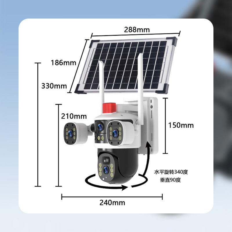 🎥 Triple-Lens Solar 360° Dome Camera