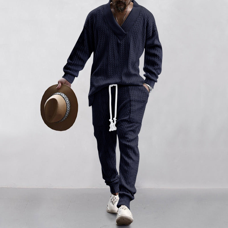 Men's 2-Piece V-Neck Baggy Sweatshirt & Joggers Set