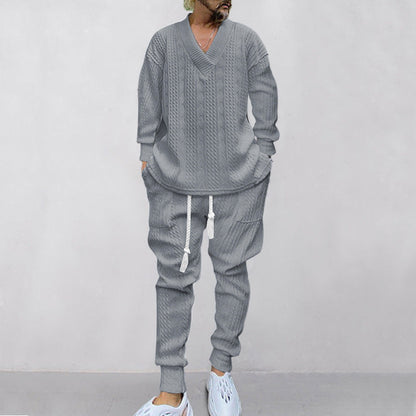 Men's 2-Piece V-Neck Baggy Sweatshirt & Joggers Set