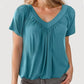 Women's Casual Pleated V-Neck Short-Sleeve Top