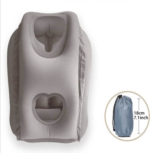 Inflatable Ergonomic Hollow-Cutout Travel Pillow – PVC Flocking, Quick Inflate, With Storage Bag ✨